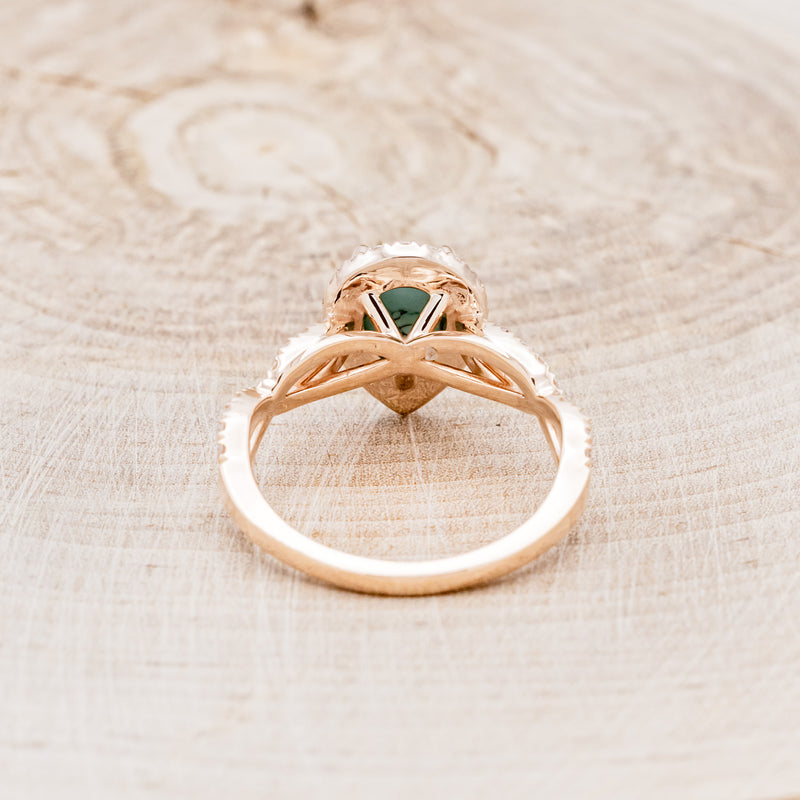 "BRIDGETTE" - PEAR-SHAPED TURQUOISE ENGAGEMENT RING WITH DIAMOND HALO & ACCENTS-12