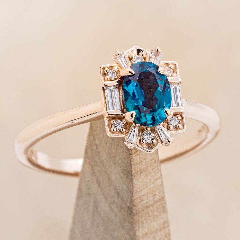 "CLEOPATRA" - OVAL LAB-GROWN ALEXANDRITE ENGAGEMENT RING WITH DIAMOND ACCENTS & TRACER-12