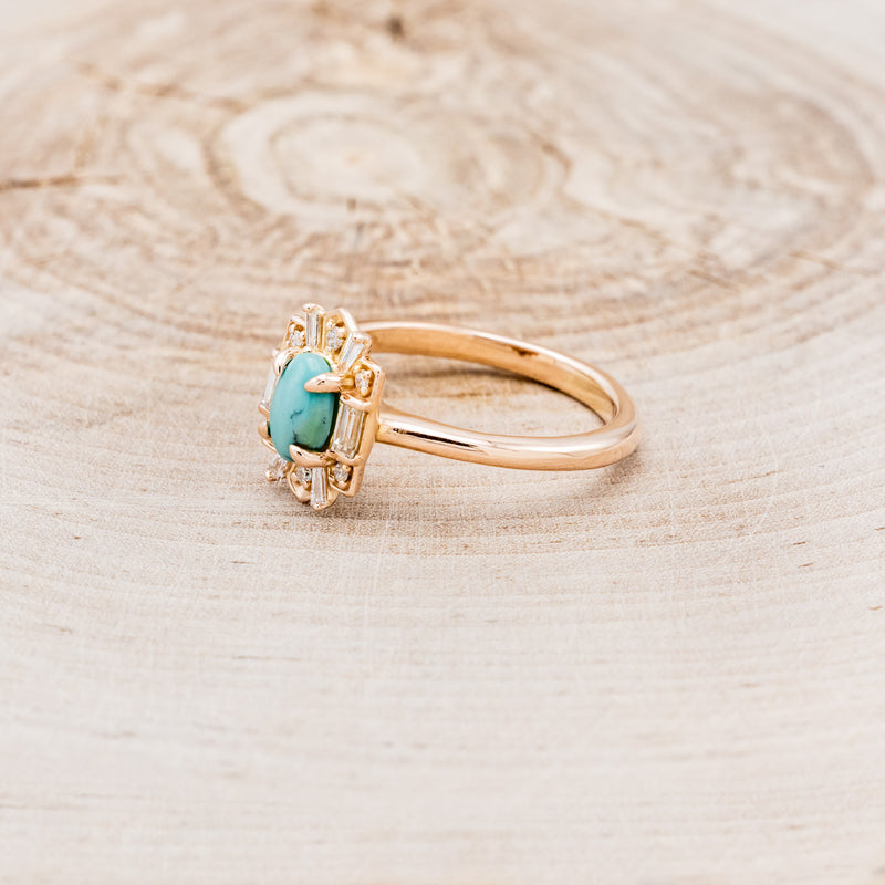 "CLEOPATRA" - OVAL TURQUOISE ENGAGEMENT RING WITH DIAMOND ACCENTS-3