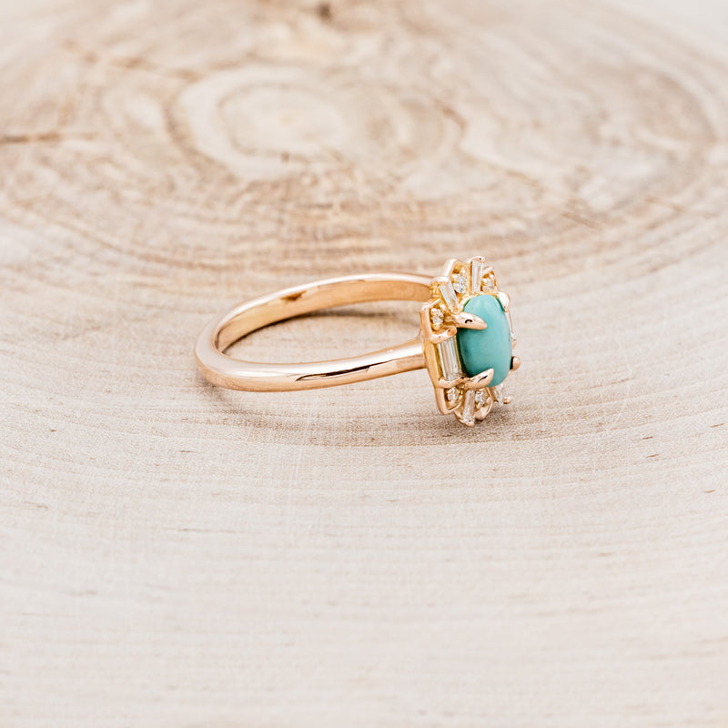 "CLEOPATRA" - OVAL TURQUOISE ENGAGEMENT RING WITH DIAMOND ACCENTS-2