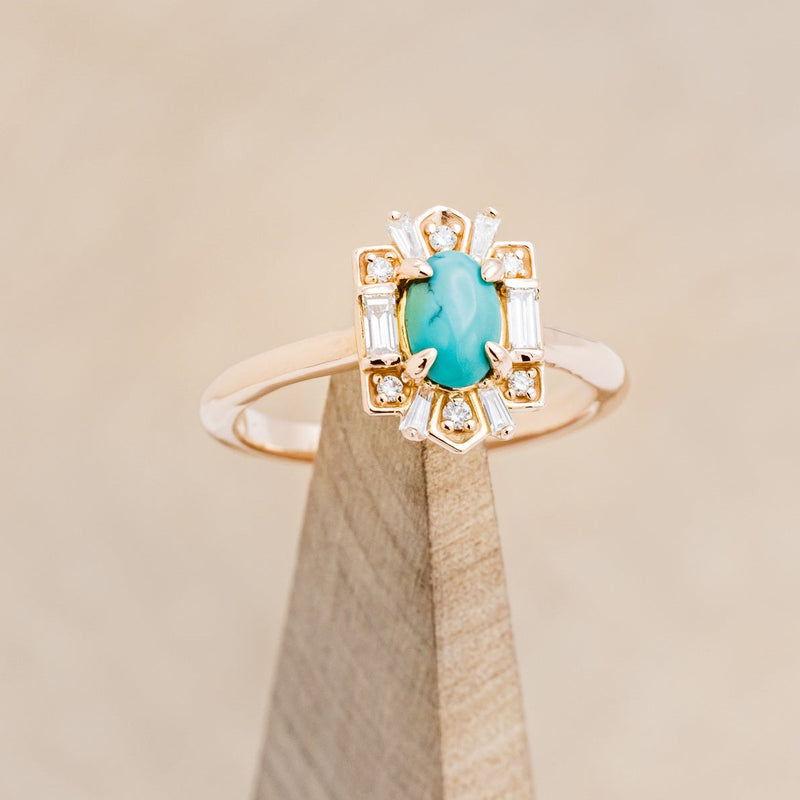 "CLEOPATRA" - OVAL TURQUOISE ENGAGEMENT RING WITH DIAMOND ACCENTS-1