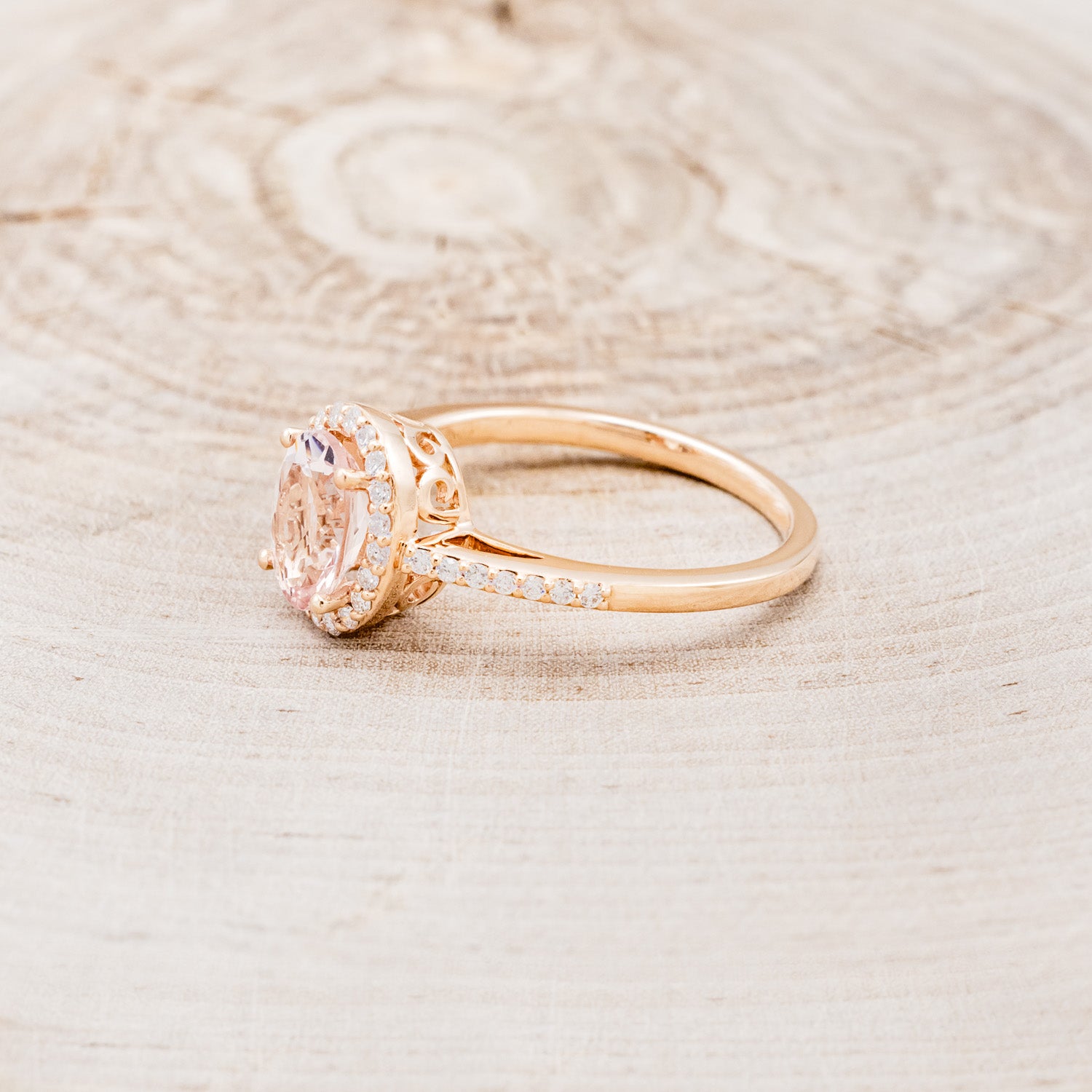 "DIANA" - OVAL MORGANITE ENGAGEMENT RING WITH DIAMOND HALO & ACCENTS-3
