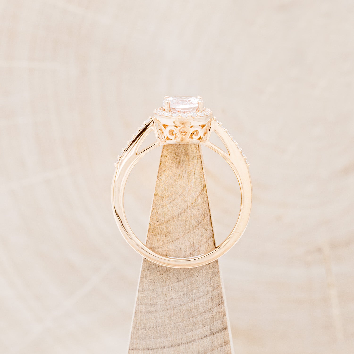 "DIANA" - OVAL MORGANITE ENGAGEMENT RING WITH DIAMOND HALO & ACCENTS-6