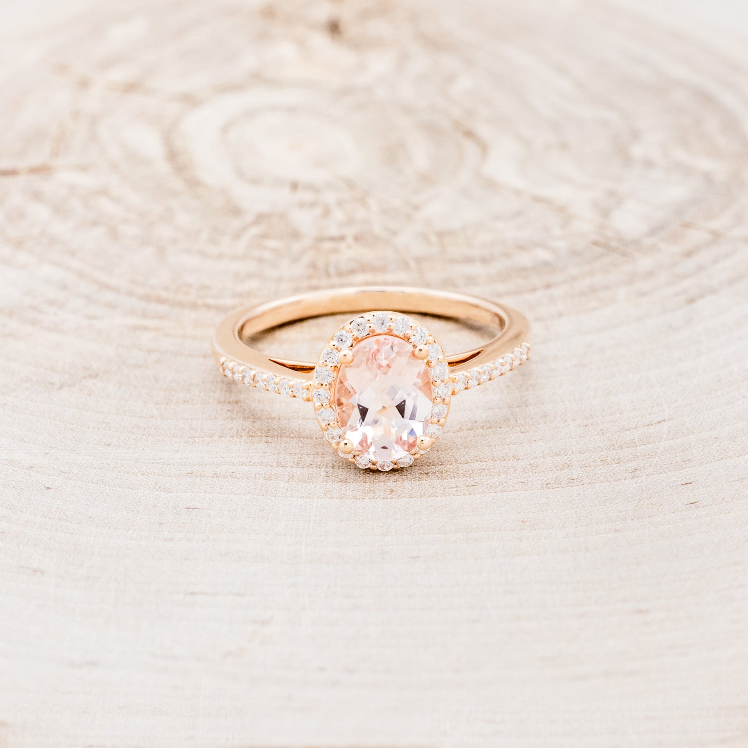 "DIANA" - OVAL MORGANITE ENGAGEMENT RING WITH DIAMOND HALO & ACCENTS-4