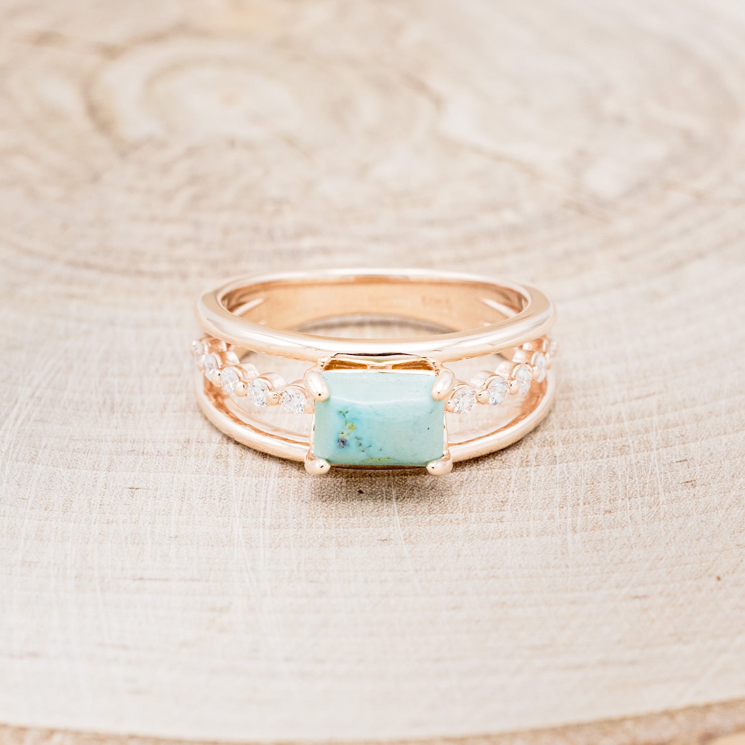 "DOLLY" - EMERALD CUT TURQUOISE ENGAGEMENT RING WITH DIAMOND ACCENTS-15