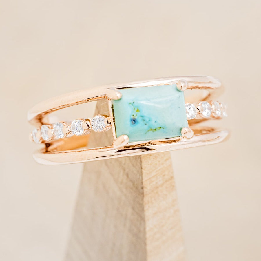 "DOLLY" - EMERALD CUT TURQUOISE ENGAGEMENT RING WITH DIAMOND ACCENTS-12