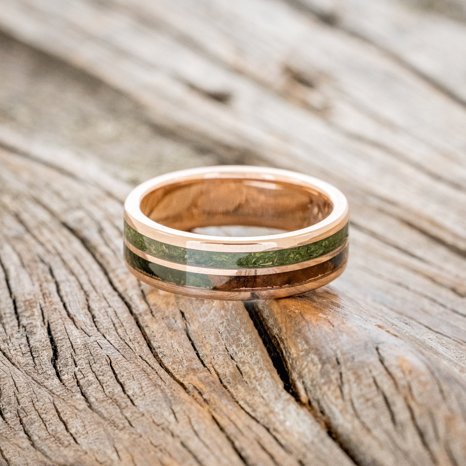 "DYAD" - MOSS & MOSSY PATINA COPPER WEDDING BAND-6