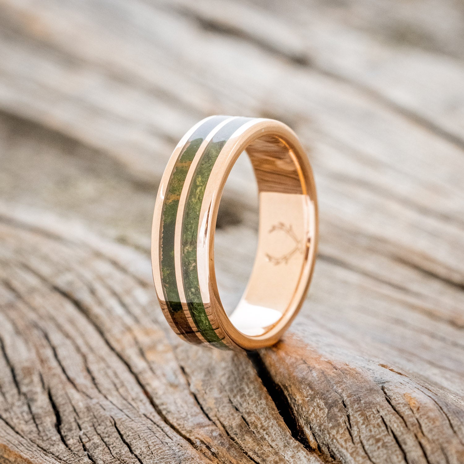 "DYAD" - MOSS & MOSSY PATINA COPPER WEDDING BAND-4