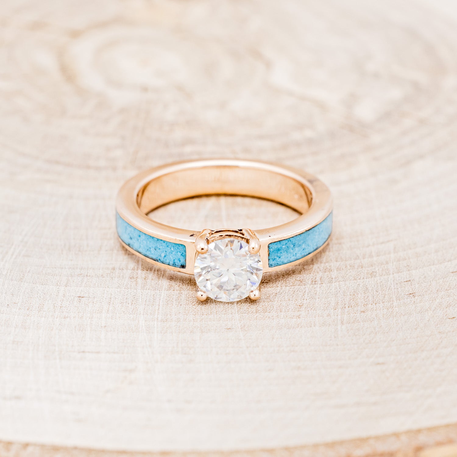 "EOTA" - ROUND CUT MOISSANITE ENGAGEMENT RING WITH TURQUOISE INLAYS-4