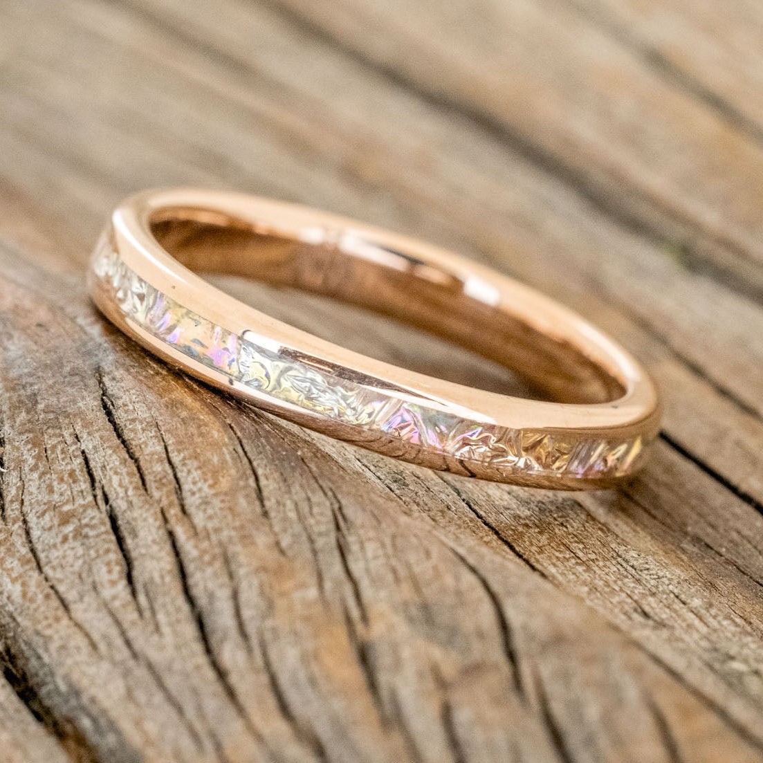 "ETERNA" - TITANIUM BURL DICHROLAM STACKING WEDDING BAND-11
