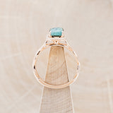 "EVERLEIGH" - EMERALD CUT TURQUOISE WEDDING BAND SET WITH DIAMOND HALO & TWISTED STACKING BAND
