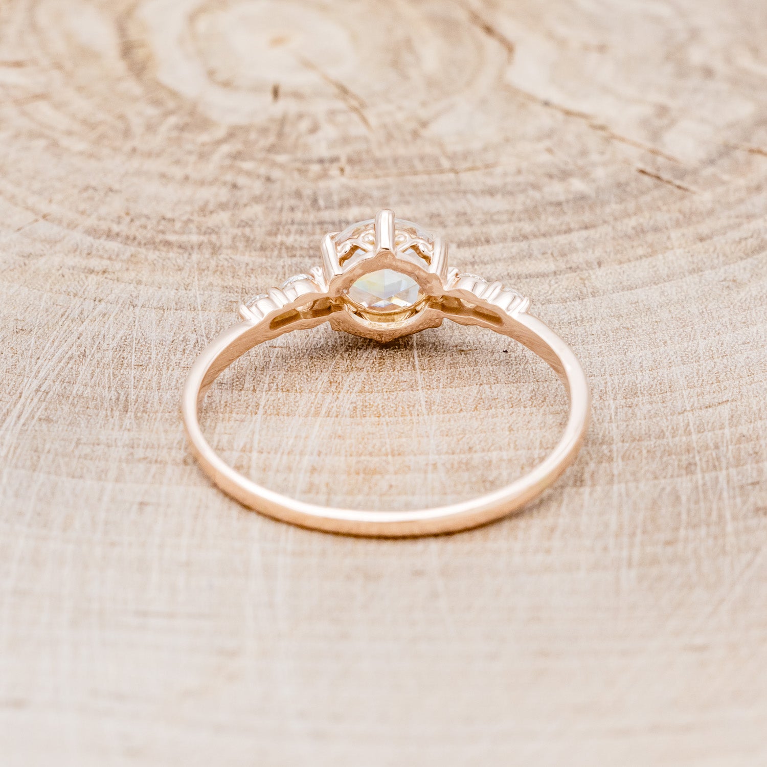 "GEMINI" - ROUND ROSE CUT MOISSANITE ENGAGEMENT RING WITH DIAMOND ACCENTS-12