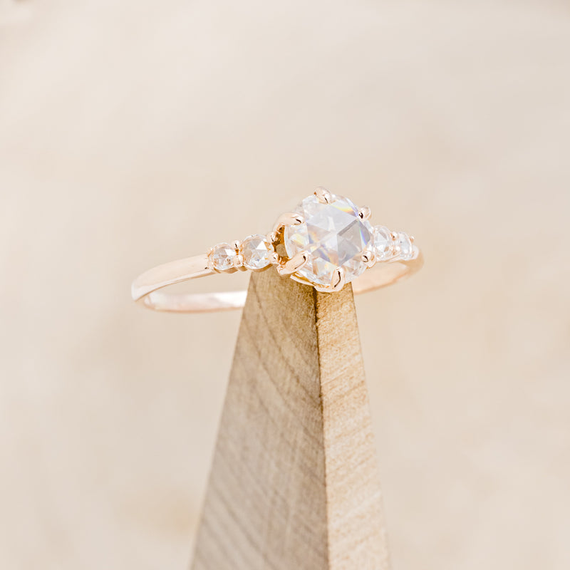 "GEMINI" - ROUND ROSE CUT MOISSANITE ENGAGEMENT RING WITH DIAMOND ACCENTS
