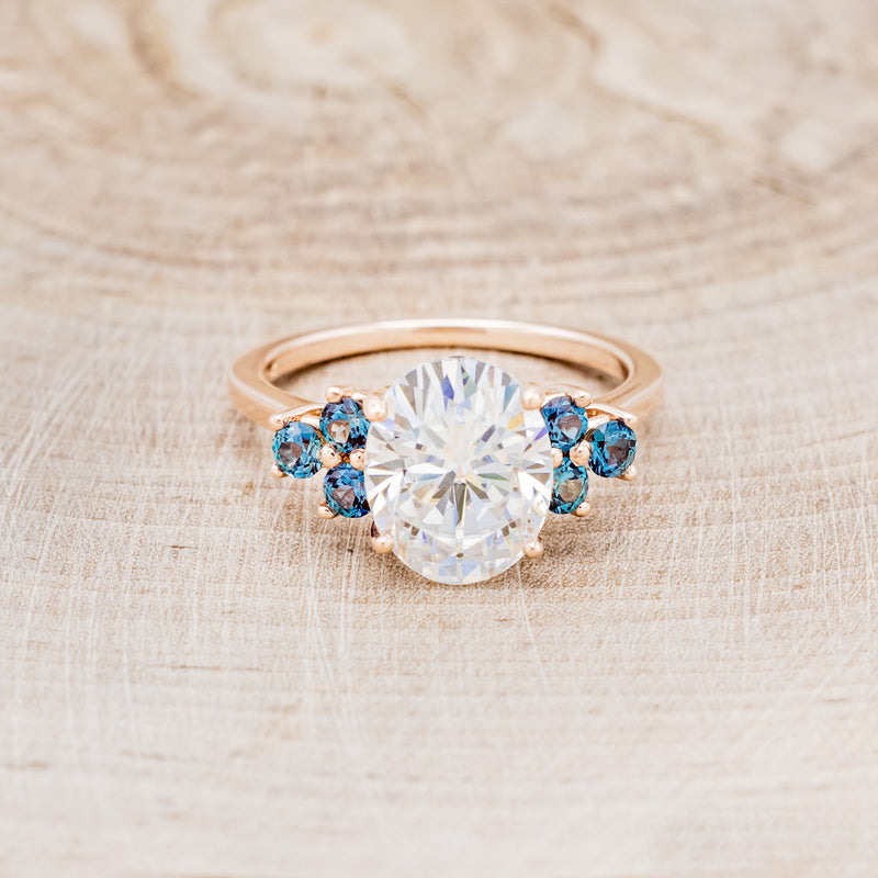 "GINA" - OVAL MOISSANITE ENGAGEMENT RING WITH ALEXANDRITE ACCENTS & TRACER-10