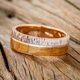 "GOLDEN" - WHISKEY BARREL OAK & ANTLER WEDDING BAND-8