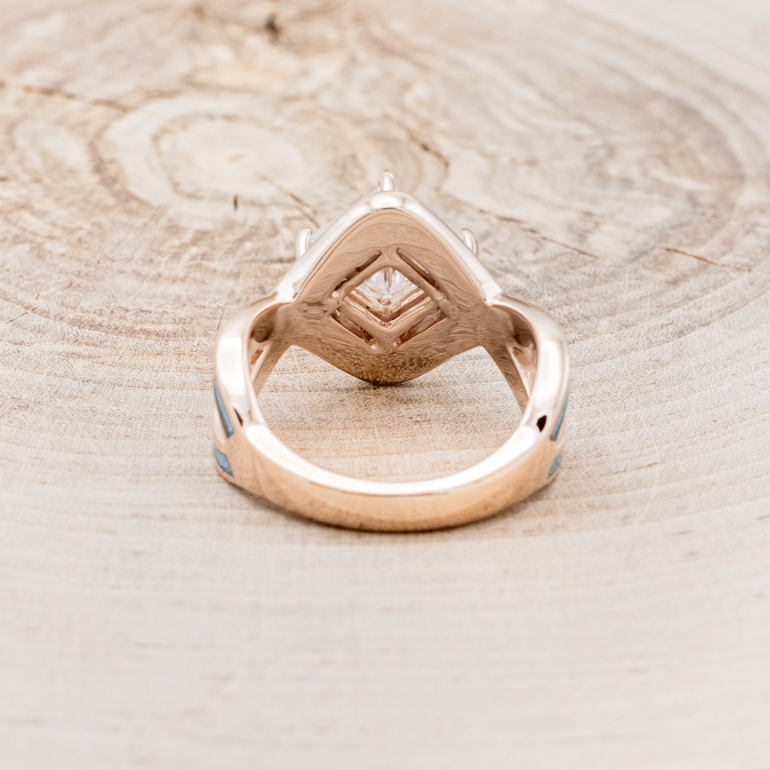 "HELIX" - PRINCESS CUT MOISSANITE ENGAGEMENT RING WITH TURQUOISE INLAYS & DIAMOND TRACER-27