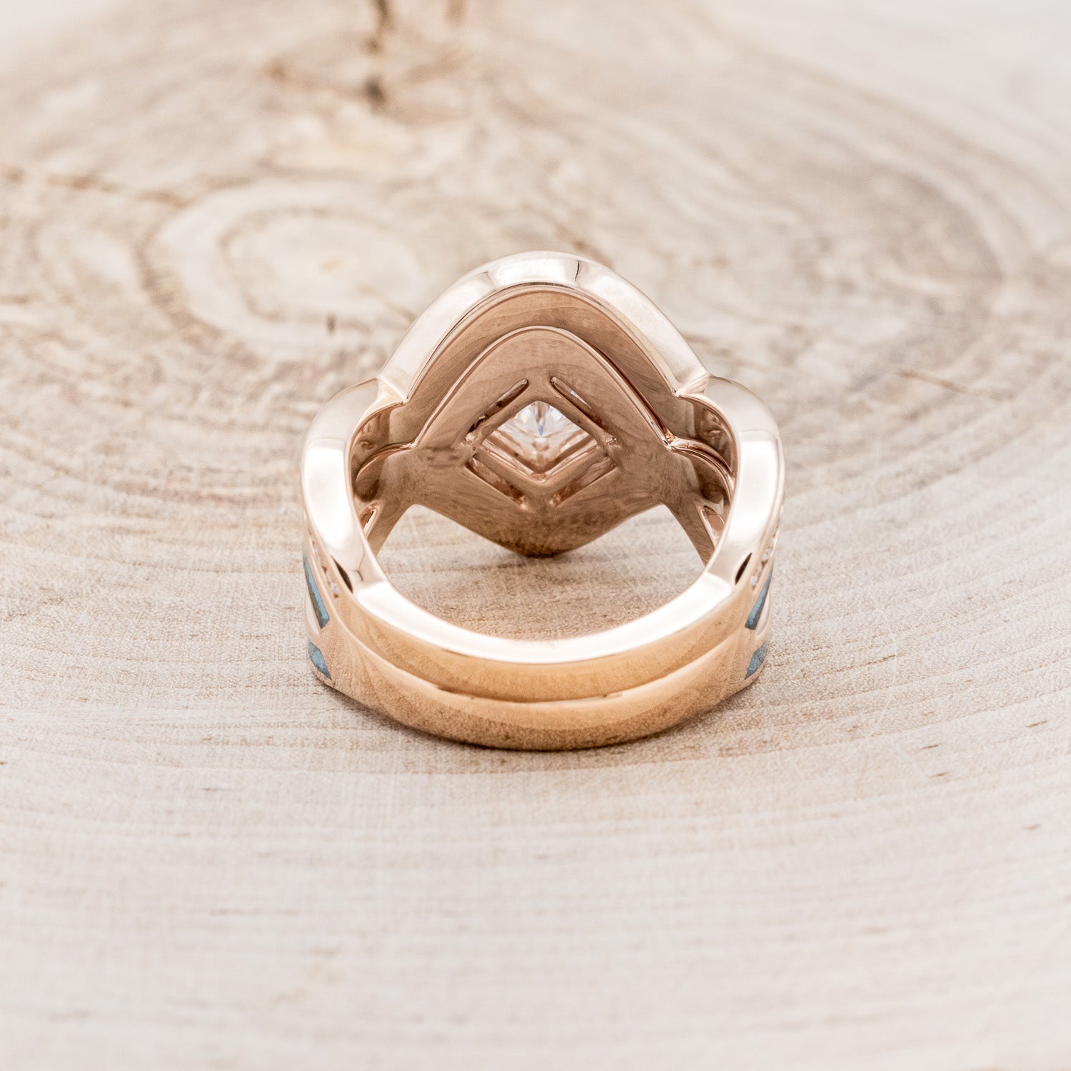 "HELIX" - PRINCESS CUT MOISSANITE ENGAGEMENT RING WITH TURQUOISE INLAYS & DIAMOND TRACER-22