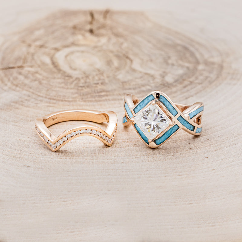 "HELIX" - PRINCESS CUT MOISSANITE ENGAGEMENT RING WITH TURQUOISE INLAYS & DIAMOND TRACER-21