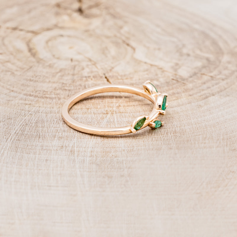 "IDHAL" - MARQUISE EMERALD LEAF RING WITH 14K GOLD