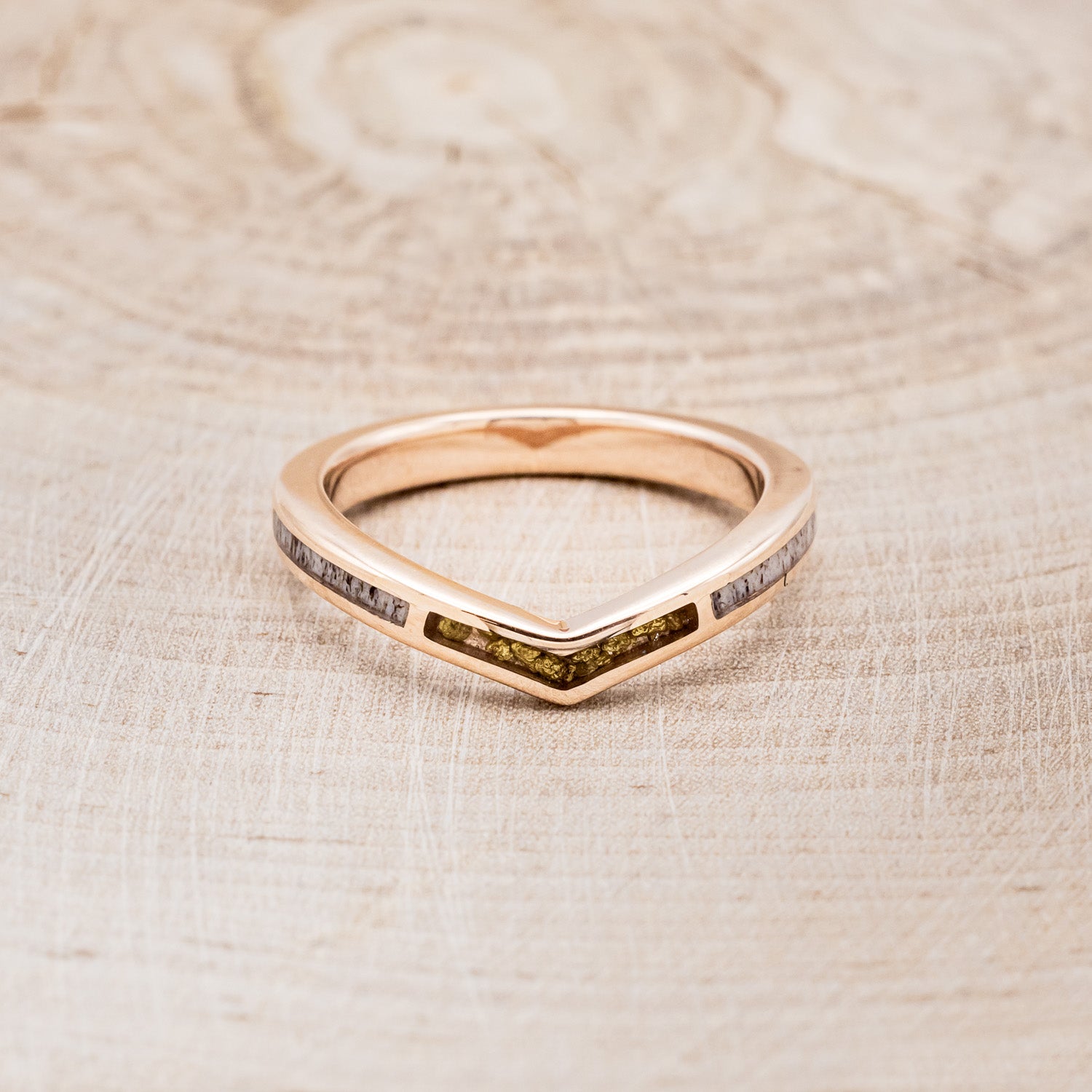 "KIDA" - ANTLER & GOLD NUGGET INLAY WEDDING BAND-4