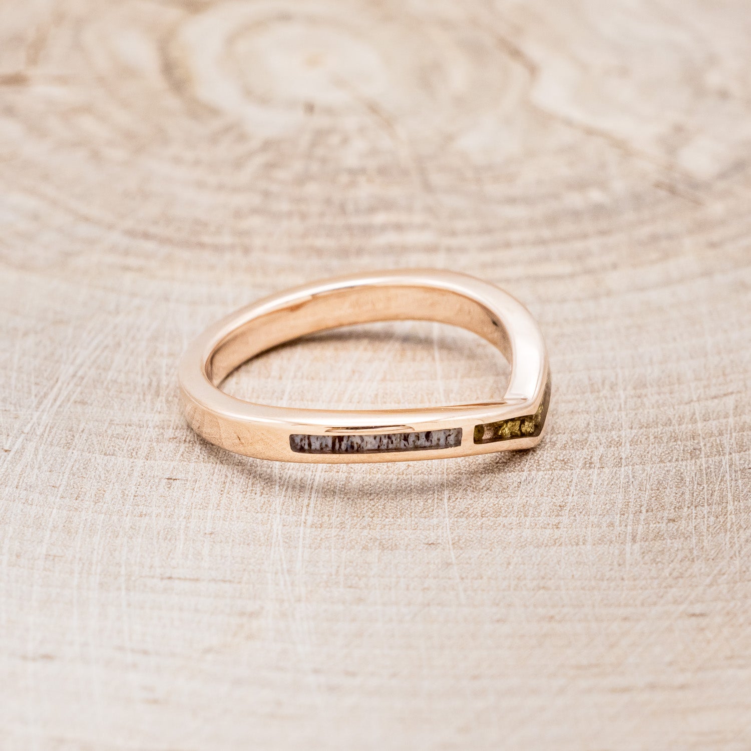 "KIDA" - ANTLER & GOLD NUGGET INLAY WEDDING BAND-2