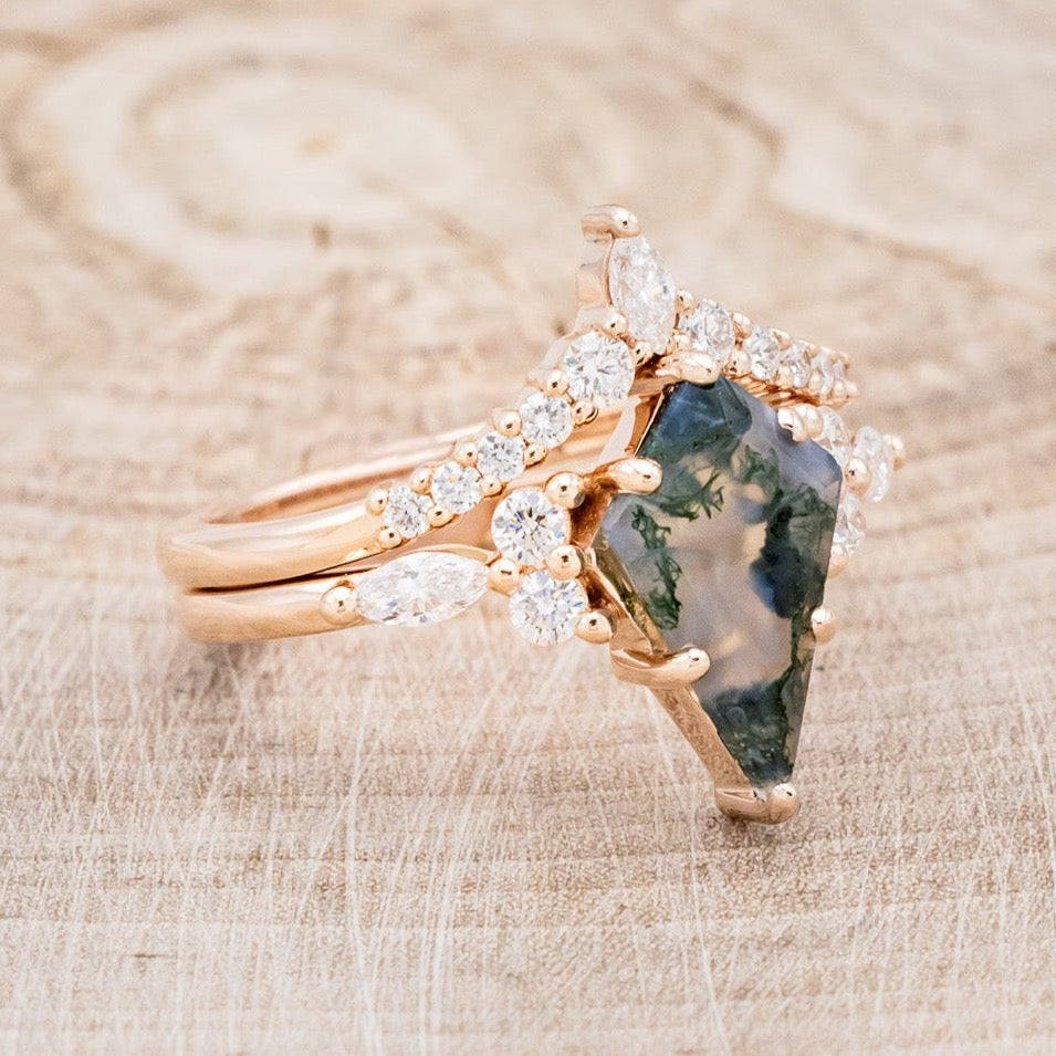 "SAGE" - KITE CUT MOSS AGATE ENGAGEMENT RING WITH DIAMOND ACCENTS & DIAMOND TRACER-2