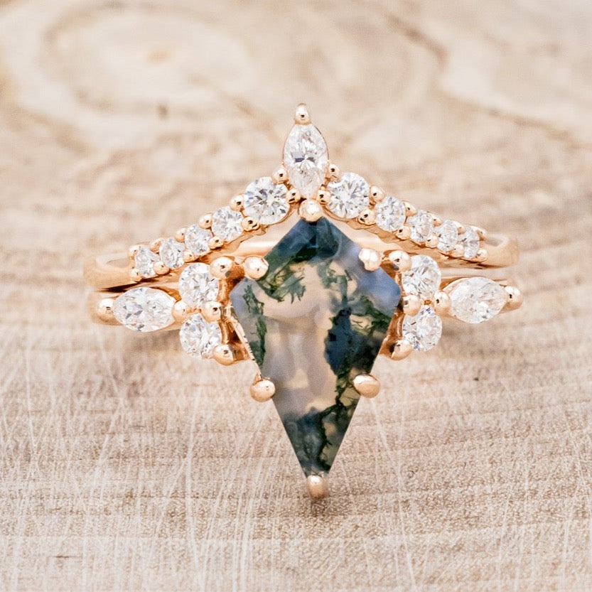 "SAGE" - KITE CUT MOSS AGATE ENGAGEMENT RING WITH DIAMOND ACCENTS & DIAMOND TRACER-4