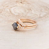 "LAYLA" - BRIDAL SUITE PRINCESS-CUT BLACK MOISSANITE ENGAGEMENT RING WITH DIAMOND ACCENTS & TRACERS-9