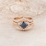 "LAYLA" - BRIDAL SUITE PRINCESS-CUT BLACK MOISSANITE ENGAGEMENT RING WITH DIAMOND ACCENTS & TRACERS - 14K ROSE GOLD - SIZE 7