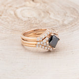 "LAYLA" - BRIDAL SUITE PRINCESS-CUT BLACK MOISSANITE ENGAGEMENT RING WITH DIAMOND ACCENTS & TRACERS-2