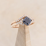 "LAYLA" - BRIDAL SUITE PRINCESS-CUT BLACK MOISSANITE ENGAGEMENT RING WITH DIAMOND ACCENTS & TRACERS-7