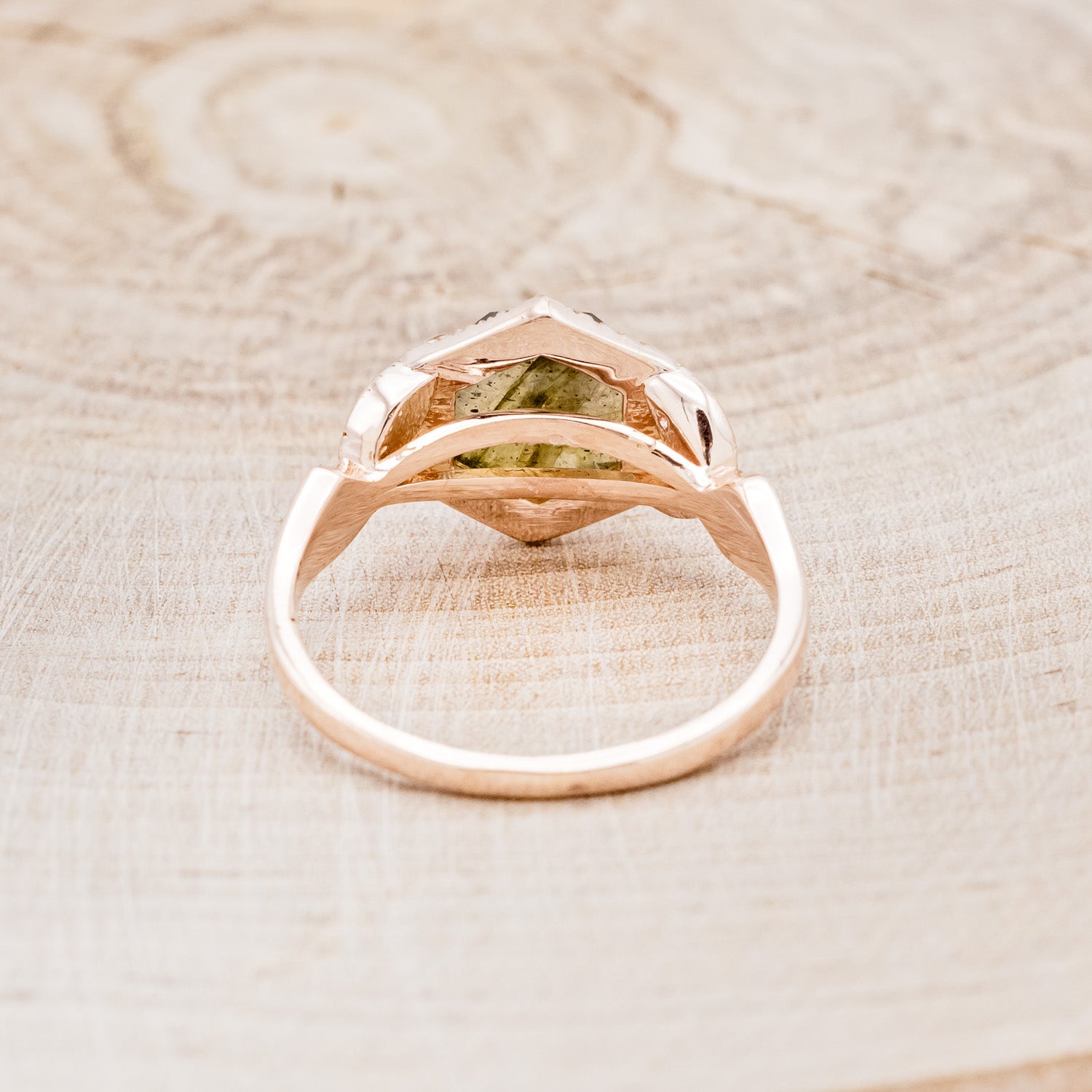 "LUCY IN THE SKY" - HEXAGON LABRADORITE ENGAGEMENT RING WITH DIAMOND ACCENTS & TURQUOISE INLAYS-11