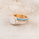 "OPHELIA" - CUSHION CUT MOISSANITE ENGAGEMENT RING WITH TURQUOISE STACKING BAND