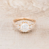 "OPHELIA" - CUSHION CUT MOISSANITE ENGAGEMENT RING WITH DIAMOND HALO & ACCENTS- 14K ROSE GOLD - SIZE 6-3