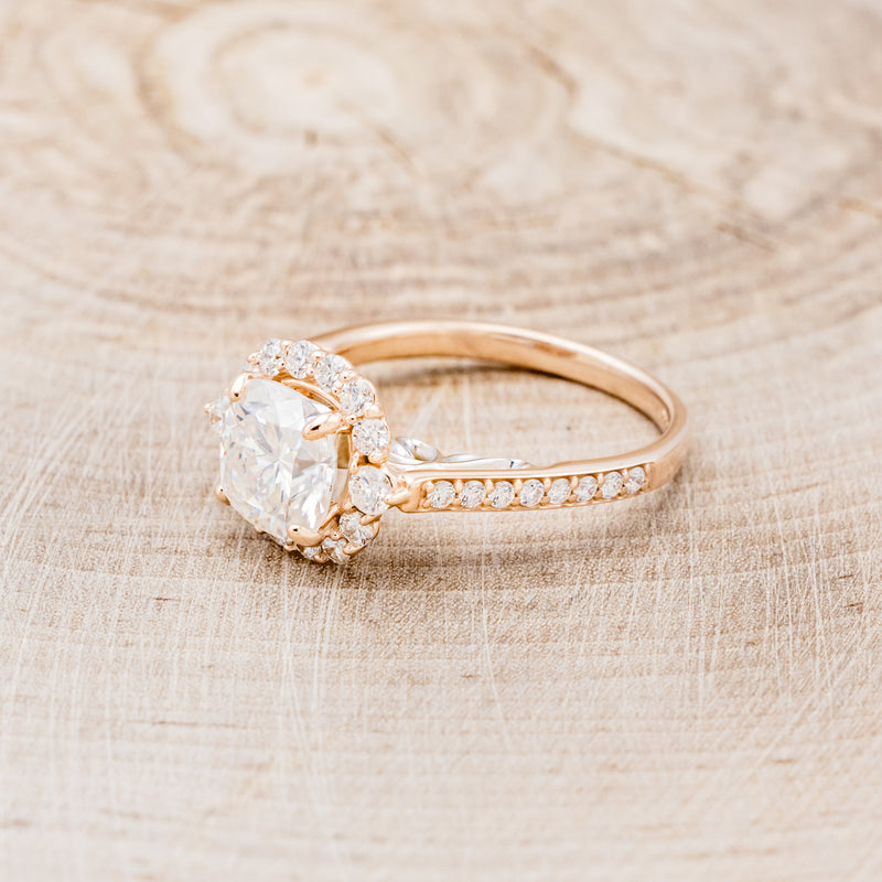 "OPHELIA" - CUSHION CUT MOISSANITE ENGAGEMENT RING WITH "STELLA" STACKING BAND-17