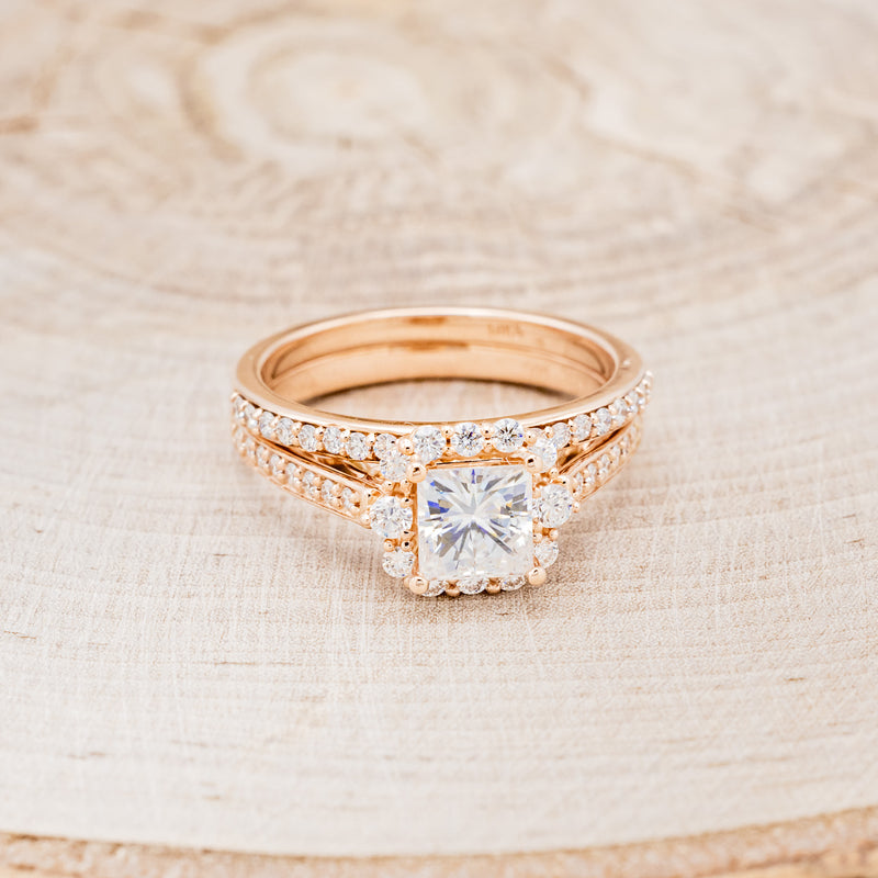 "OPHELIA" - PRINCESS CUT MOISSANITE ENGAGEMENT RING WITH "STELLA" STACKING BAND