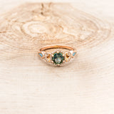 "LUCY IN THE SKY" PETITE - ROUND CUT MONTANA SAPPHIRE ENGAGEMENT RING WITH DIAMOND ACCENTS & TURQUOISE INLAYS