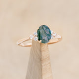 "RHEA" - OVAL MOSS AGATE ENGAGEMENT RING WITH DIAMOND ACCENTS