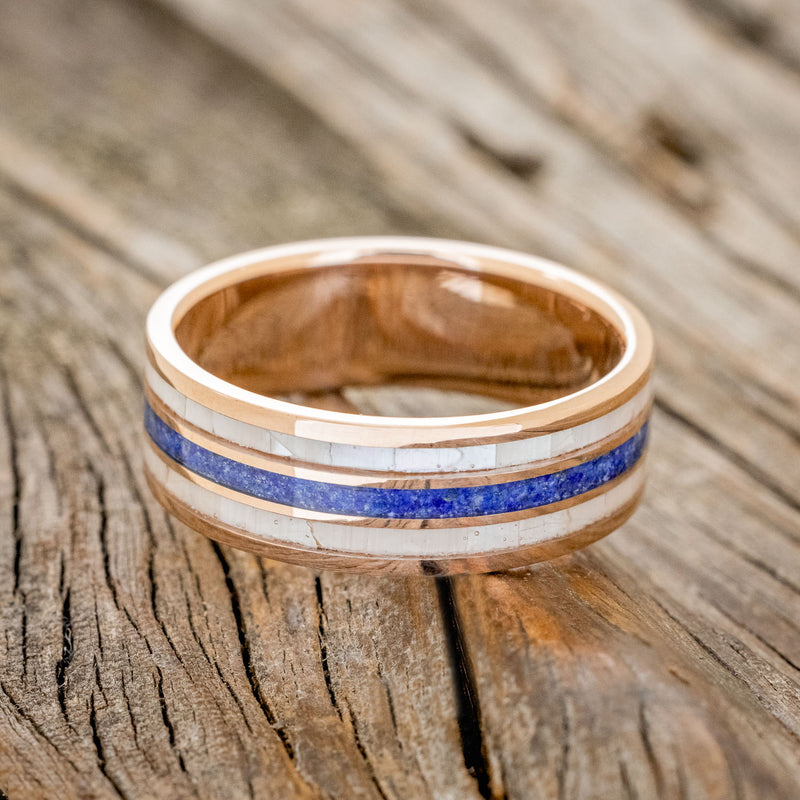 "RIO" - MOTHER OF PEARL & LAPIS LAZULI WEDDING RING FEATURING A 14K GOLD BAND-6