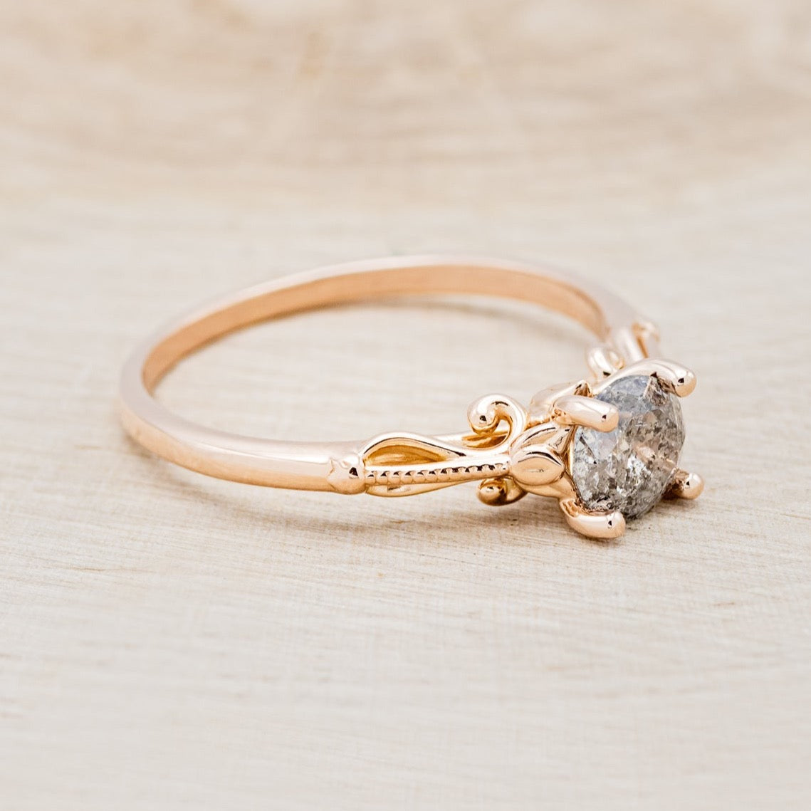 "ROSEMARY" - ENGAGEMENT RING WITH FLORAL DIAMOND STACKING BAND - MOUNTING ONLY - SELECT YOUR OWN STONE-8