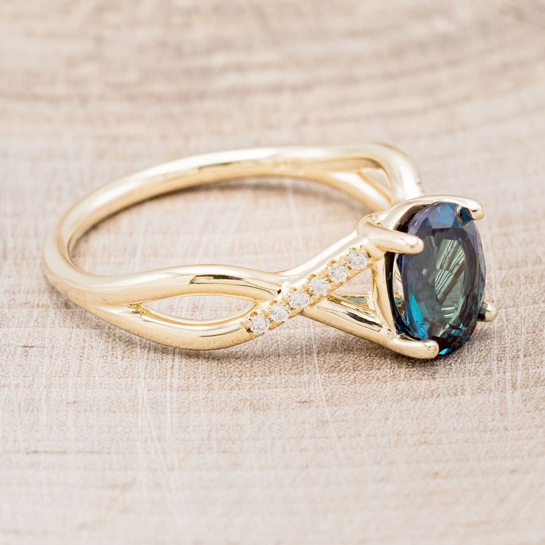 "ROSLYN" - OVAL LAB-GROWN ALEXANDRITE ENGAGEMENT RING WITH DIAMOND ACCENTS-2