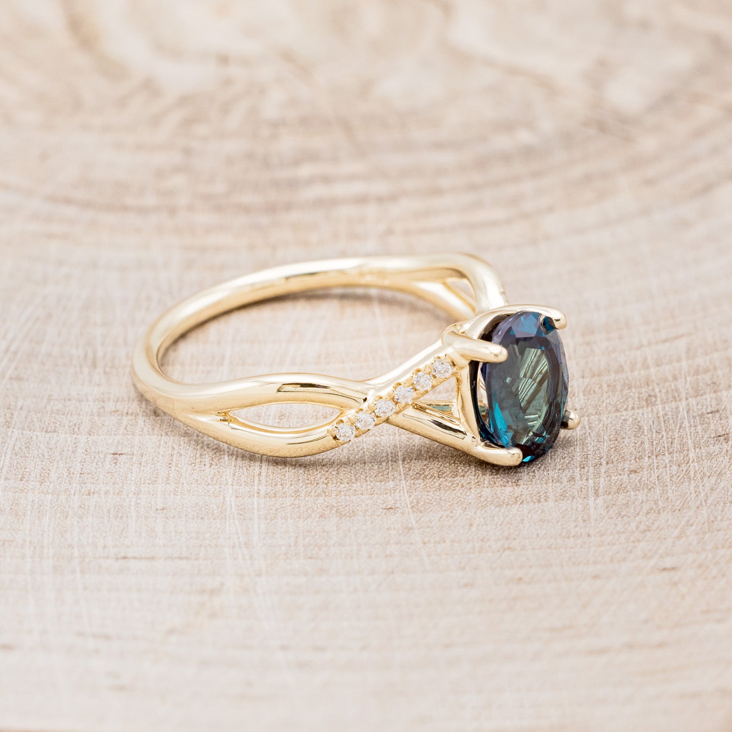 "ROSLYN" - OVAL LAB-GROWN ALEXANDRITE ENGAGEMENT RING WITH DIAMOND ACCENTS-2