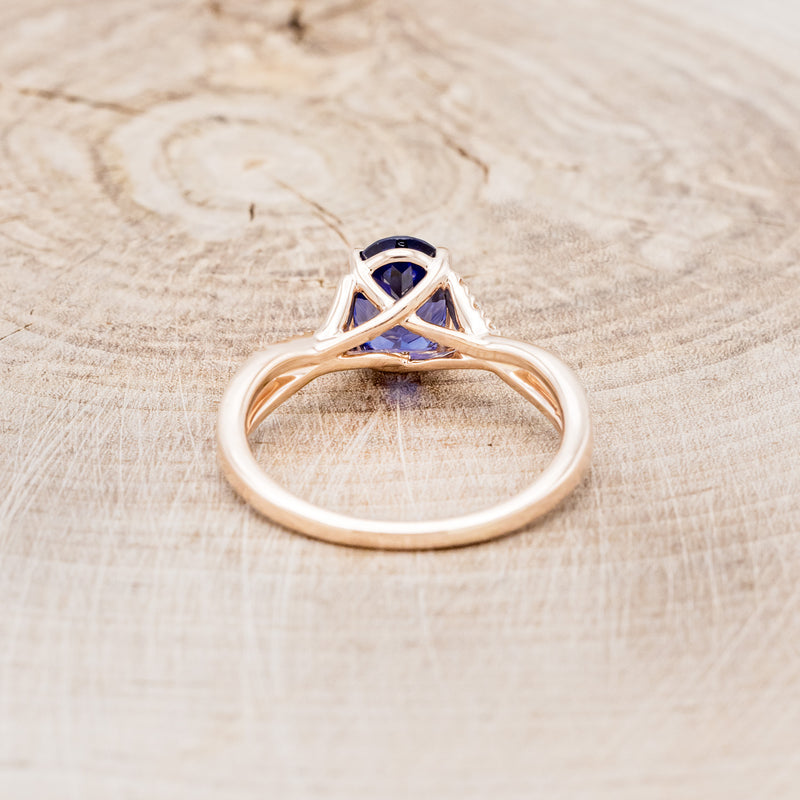 "ROSLYN" - OVAL LAB-GROWN SAPPHIRE ENGAGEMENT RING WITH DIAMOND ACCENTS