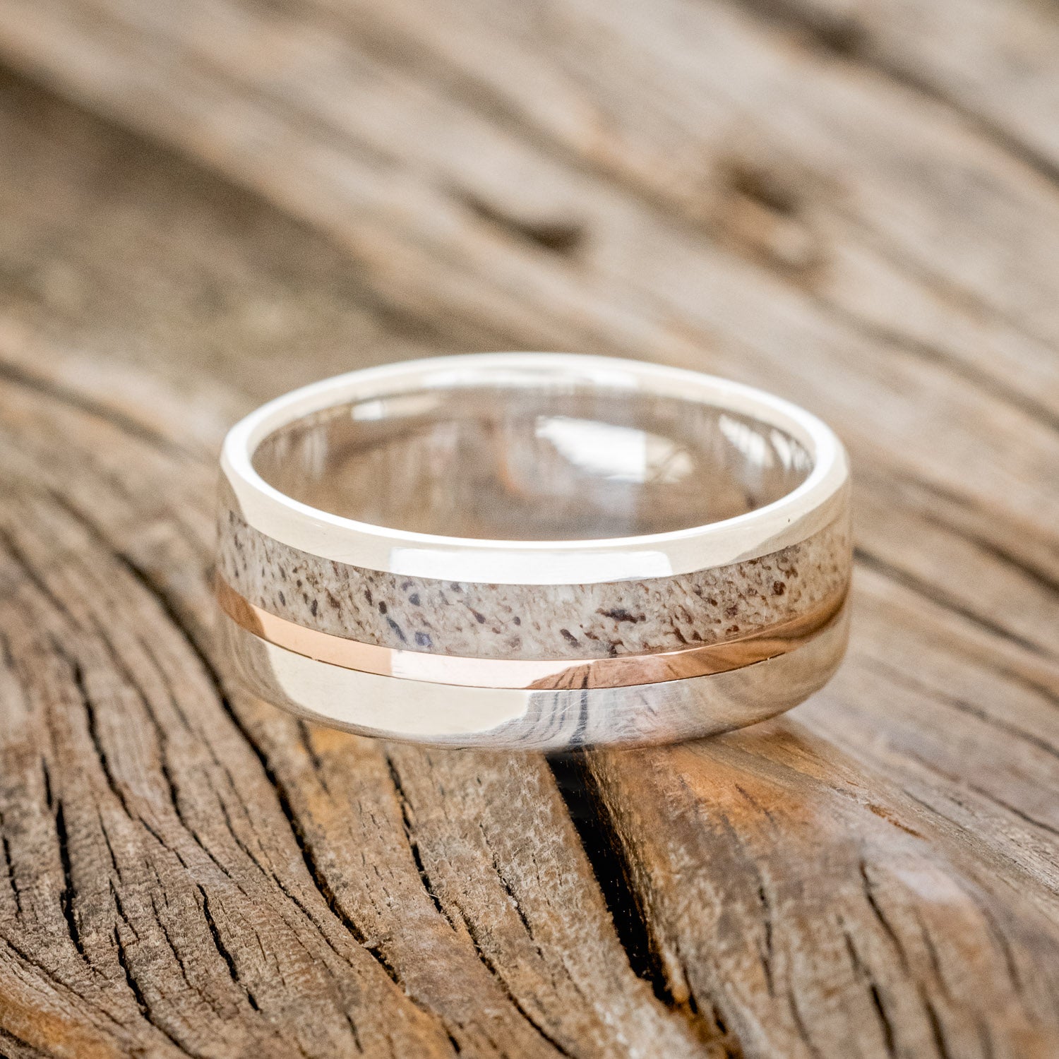 "TANNER" - ELK ANTLER & 14K GOLD INLAY WEDDING BAND-16