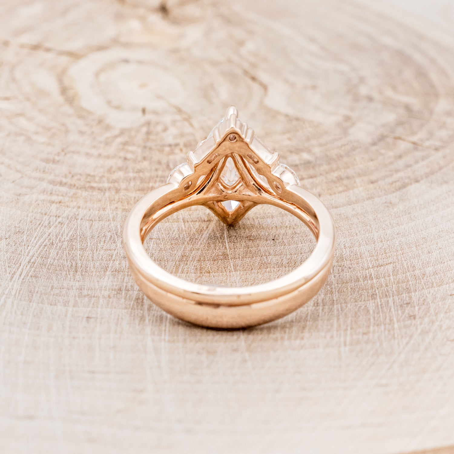 "TULIP" - MARQUISE MOISSANITE ENGAGEMENT RING WITH "MELODY" DIAMOND STACKING BAND-6