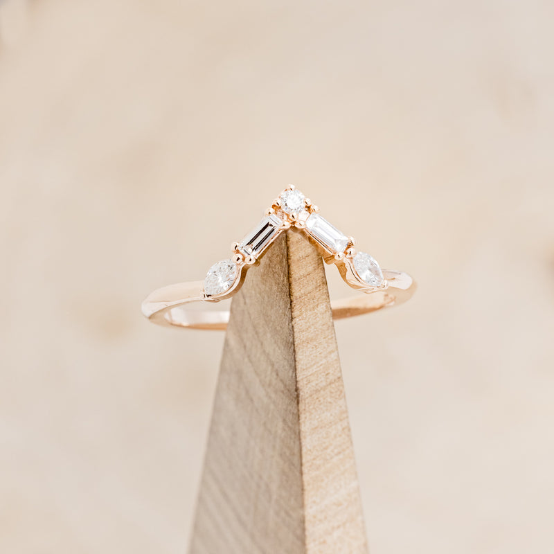 "TULIP" - MARQUISE MOISSANITE ENGAGEMENT RING WITH "MELODY" DIAMOND STACKING BAND
