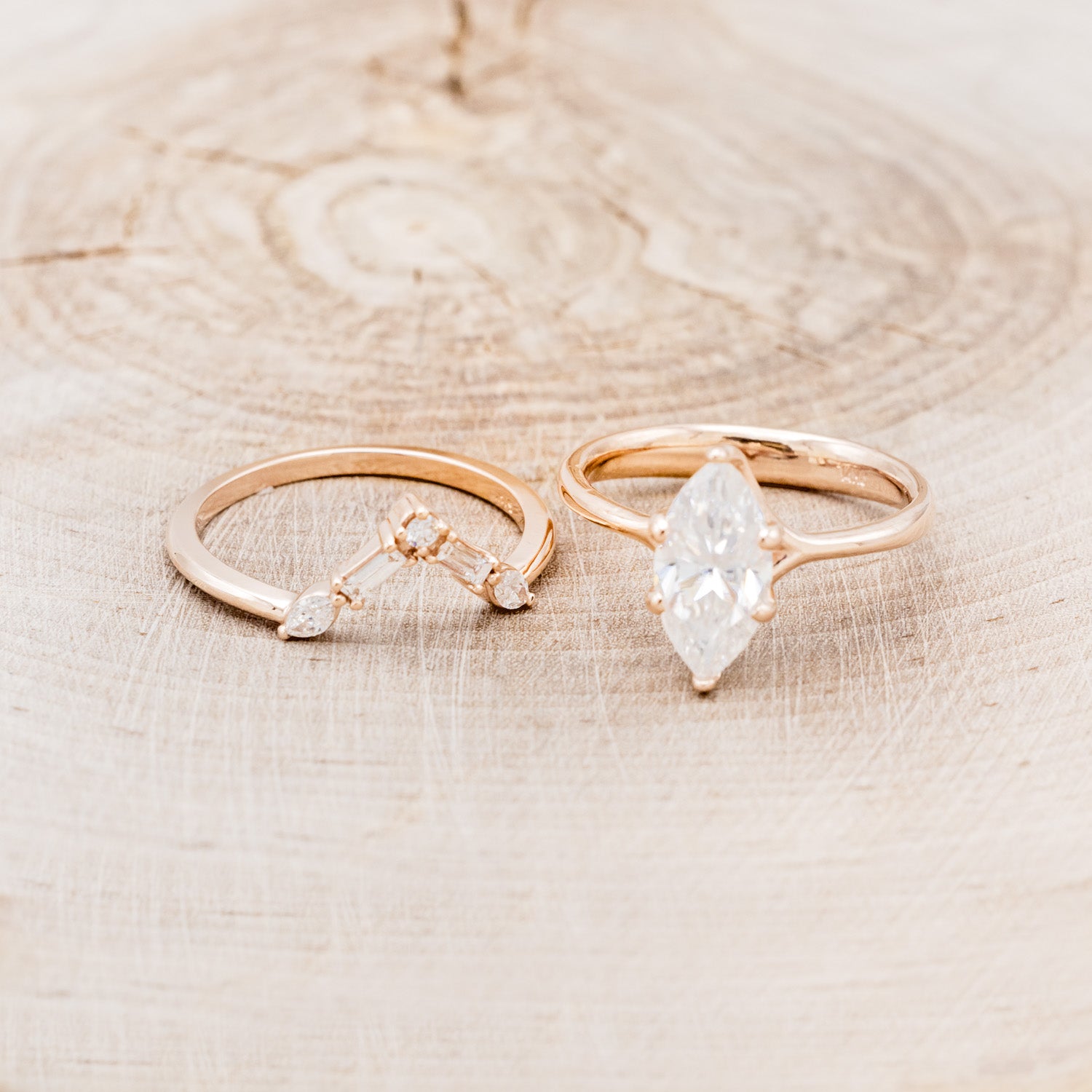 "TULIP" - MARQUISE MOISSANITE ENGAGEMENT RING WITH "MELODY" DIAMOND STACKING BAND-5