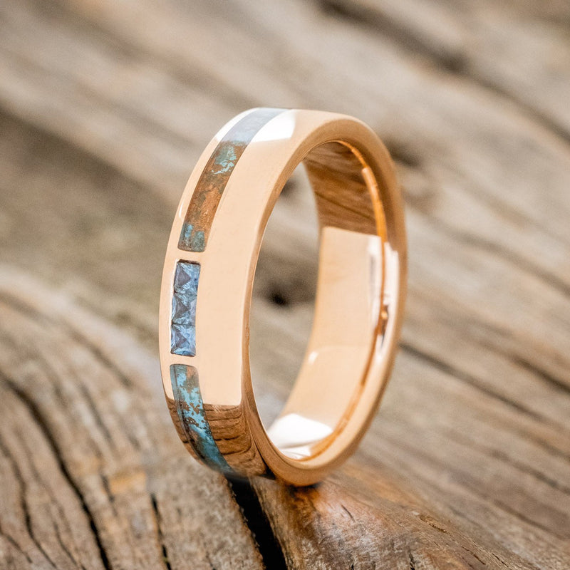 "JULIAN" - PATINA COPPER & LAB GROWN ALEXANDRITE WEDDING BAND-1