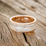 "RYDER" - ANTLER & HAMMERED GOLD INLAY WEDDING RING FEATURING A BLACK ZIRCONIUM BAND