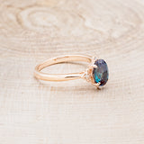 "ZELLA" - OVAL LAB-GROWN ALEXANDRITE ENGAGEMENT RING WITH DIAMOND ACCENTS - READY TO SHIP